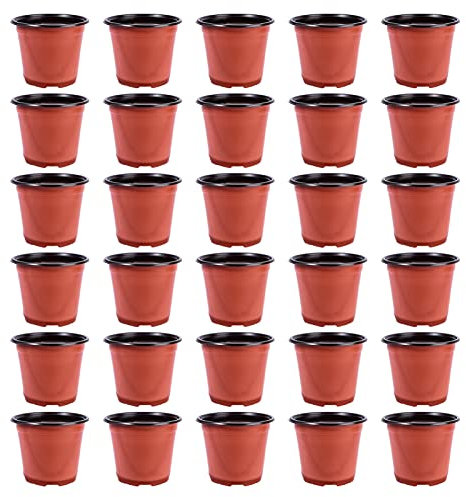 DOITOOL Lot de 50 Pots de Fleurs en Plastique pour Pots de Fleurs Diamètre 100, Plastique, Marron, 15 x 10,5 x 13,5 cm