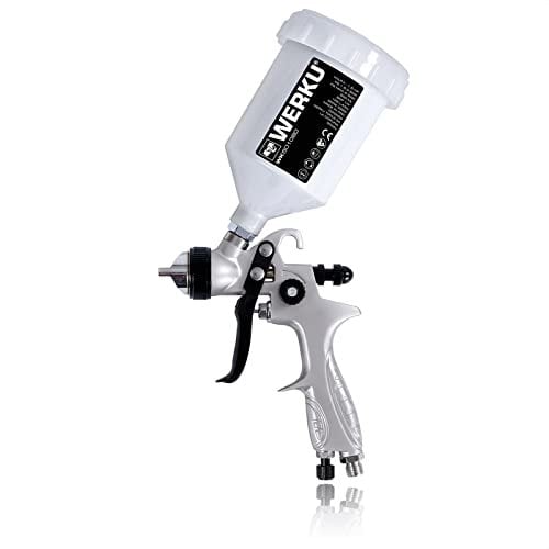 Werku WK501080, Pistola Pintar Gravedad Neumática, Calidad Profesional, Boquillas 1.7 mm, Depósito 600 ml, Sistema HVLP-II, Especial Barnices, Esmaltes, Viscosidades Bajas/Medias
