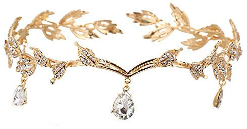 REYOK Blatt Hochzeit Tiara Krone Stirnband Kristall Braut Tiaras Stirnband für Bridal Crown Hochzeit Proms Festzüge Prinzessin Parties Geburtstag (Golden)
