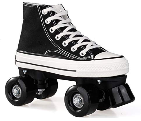 Rollschuhe Für Mädchen Rollerskates Damen Disco Roller Canvas Skates Erwachsene Leder Atmungsaktiv Retro Design (Black, 37)