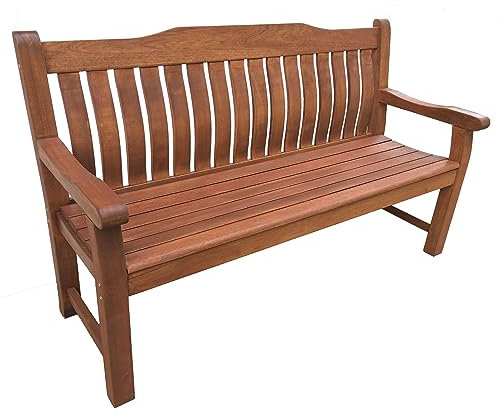 BrackenStyle Boston 3 Seat Wooden Garden Bench - 160cm Outdoor Patio Seating – Durable Hardwood Furniture Ergonomic Comfy Curved Backrest with Arm Rests