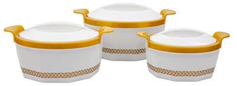SQ Professional Fionna Insulated Hot Pot Set 3pc Food Pot Insulated Casserole Serving Dish Set with Lid Thermal Food Container Keep Food Warm & Cold 1-1.5-2.5L (White)