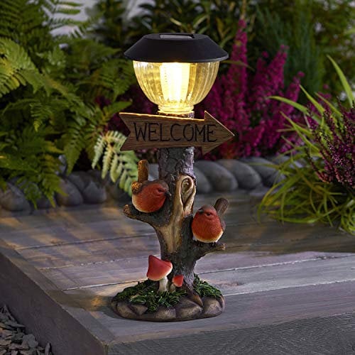 EEMKAY® New Adorable Solar Power Robin & Lamp Post LED Decorative Garden Bird Light Ornament And Welcome Sign