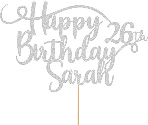 Personalised Happy Birthday Glitter Cake Topper - Light Silver Any Name & Any Age Glitter Cake Decoration and Sprinkles - Happy Birthday Decorations - Personalised Toppers for Cakes by Cakeshop