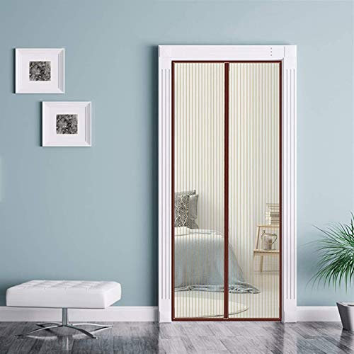 WEIZON Moustiquaire Porte Fenetre AimantéE,90x220cm(35x87inch) Moustiquaire Porte MagnéTique sur Mesure de Porte Rideau Anti Mouche pour Enfants et Animaux de Compagnie(Marron)