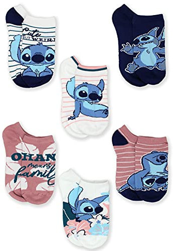 Disney Lilo & Stitch Adults No Show 6 pack Socks Set (Large (9-11), Blush)
