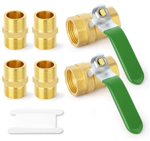 ERGAOBOY 2 Stk 1/2 BSP Buchse auf Buchse Messing Kugelhahn mit 4 Stk 1/2 Stecker auf Stecker, passend für Rohrverbindungsanschluss