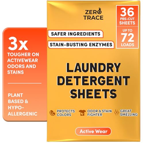 Zero Trace Láminas de detergente para ropa totalmente naturales, ecológicas, hojas de jabón para lavandería, detergente para ropa de viaje (72 cargas y 36 hojas)