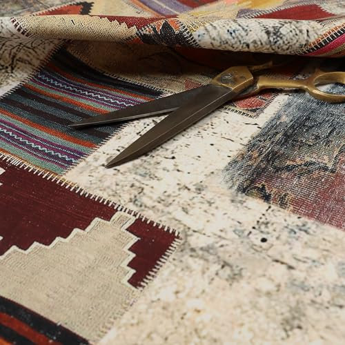 Redbrick Mill Fabrics Nähen von Kelim-Muster, Patchwork, mehrfarbig, Velourssamt, Polsterstoffe (Meterware)