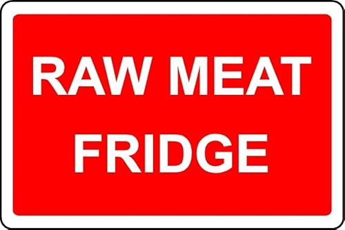 Raw meat fridge safety sign - Self adhesive sticker (200mm x 150mm)