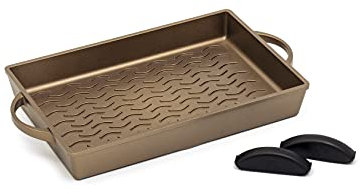 Luchetti Piastra Professionale In Alluminio 25x35. Bistecchiera Con maniglie Integrate adatta anche per forno. Presine in silicone