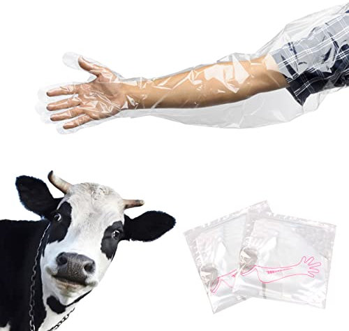 YouU 50 Stück Langarm Untersuchung Künstliche Insemination Handschuhe Einweg Weiche Kunststoff Folie Handschuhe Weiß 86,4 cm