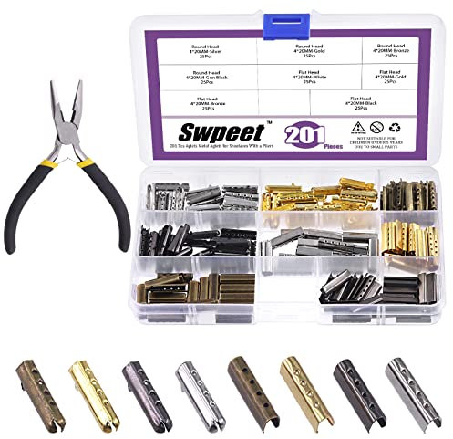 Swpeet Lot de 201 lacets à 4 trous en métal avec pince à bec plat pour chaussures de sport en toile, bricolage, réparation, doré, Large