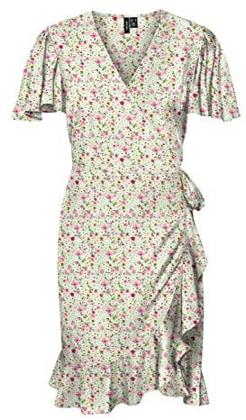 Vero Moda Vmemma Henné 2/4 Abito Corto Avvolgente Wvn Ga Vestito, Sprucestone/AOP:Mille Flower, XS Donna