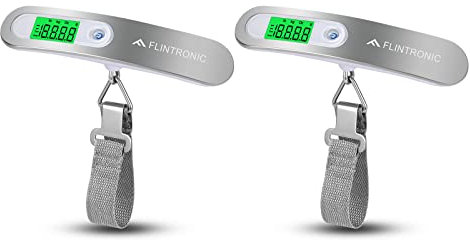 Flintronic Digitale Kofferwaage, Gepäckwaage, Tragbare Hängewaage LCD-Anzeige mit Haken, 50KG/110 lb, Tragbare Hängewaage mit Tara-Funktion und Hintergrundbeleuchtung für Reisen Küche-Aktualisierung
