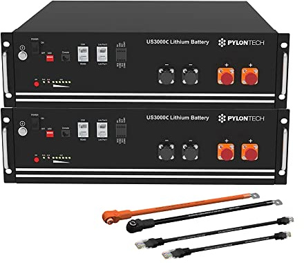 Pylontech 2 batteries LiFePO4 US3000C 7 kWh avec kit de câbles de raccordement à l'onduleur