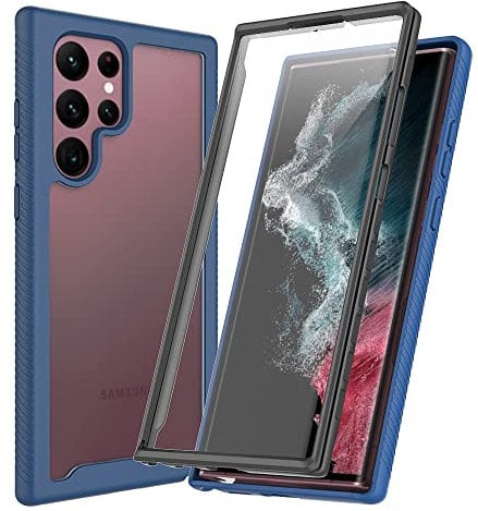 Samsung Galaxy S23 Ultra 5G Case with Built-in Screen Protector, 360 Full Body Protective Cover Heavy Duty Anti-Scratch Shockproof Slim Silicone Bumper Phone Case for Samsung S23 Ultra, Blue