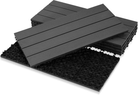 Joparri Terrassenfliesen Holzfliesen Balkon Bodenbelag 5m² Bodenplatten mit Drainage und Klicksystem, für Fliesen Innen Außen Garten, 30 Stück, 30x60x2 cm, Grau