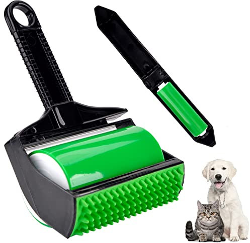 Vibbang 2Piece Set Reusable Sticky Lint Roller, Stick It, Washable Silicone, Pet Hair Remover with Extra Travel, for Hairs, Clothes, Carseats, Carpet, Furniture, Green, YQ-503