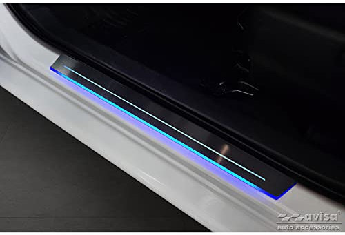 Avisa Universelle Einstiegsleisten Schwarz Edelstahl mit blaue LED Beleuchtung - 2-Teilig - 44,8 x 4 cm