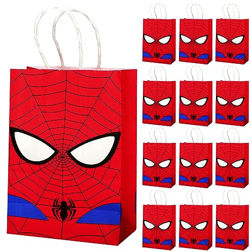12pcs Kraft Party Bags With Handles - 5.7x3.15x8Inch | Paper Gift Bags for Kids, Wedding, Birthday - Treat Sweet Candy Bags