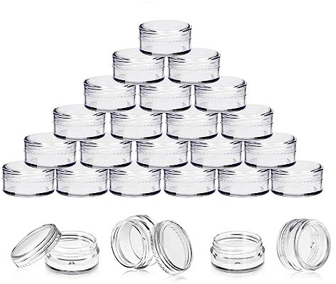 DHAEY 50/100pcs Cosmétique Pot 2/3/5/10/15/20g Petites Bouteilles Vides Cosmétiques Rechargeables en Plastique Fard À Paupières Pot Maquillage Visage Crème Container-5g, Clear Caps,100pcs