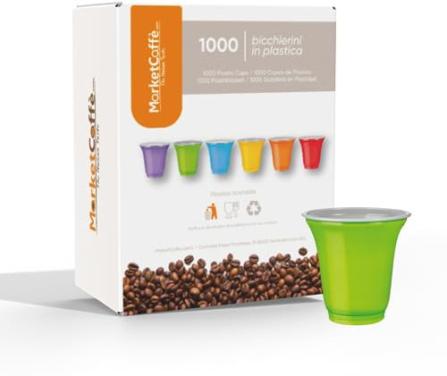 1000 Bicchierini Plastica per caffè 80cc vari colori Bar macchina caffè (Verde)