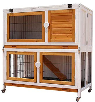 BinOxy Katzenhütte Haustiervilla for Den Haushalt Im Freien Kaninchenkäfig Kaninchenhaus Zweistöckige Villa Mit Eigener Riemenscheibe Katzenvilla (Color : Wit)