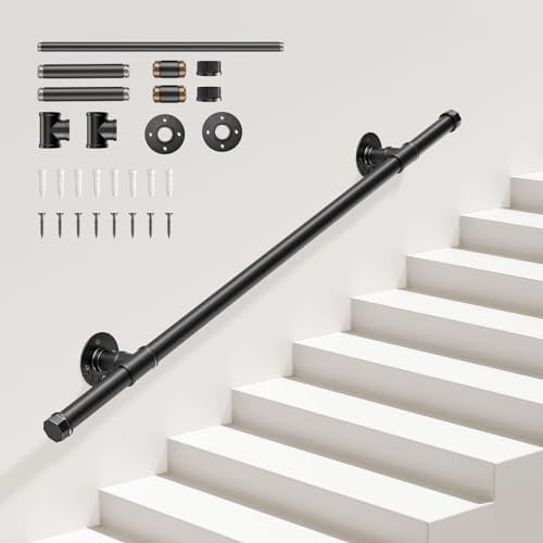 Pasamanos para Escalera, Sunowl 1M Barandilla para Escalera Interiores y Exteriores, Barandillas Metal Antideslizantes Seguridad, Barandillas de Galvanizada para Escaleras, Cocina, Baño, Jardín