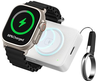 Batería Externa para iPhone y Apple Watch, Cargador Inalámbrico para Apple Watch, Cable Integrado, Carga Rapida Power Bank Compatible con Apple Watch 8/7/6/5/4/3/2/SE y iPhone14/13 (Blanco)