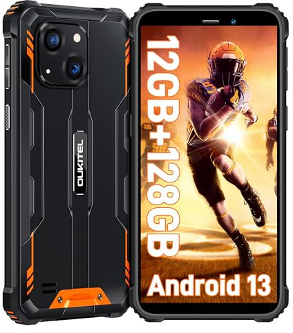 OUKITEL WP32 Rugged Smartphone - Android 13 Rugged Phone 12GB(4+8) RAM+128GB ROM, 6 Inches 6300mAh IP68/IP69K Waterproof Mobile Phones Dual SIM 4G, 20MP+5MP Camera,OTG,NFC,GPS, Orange