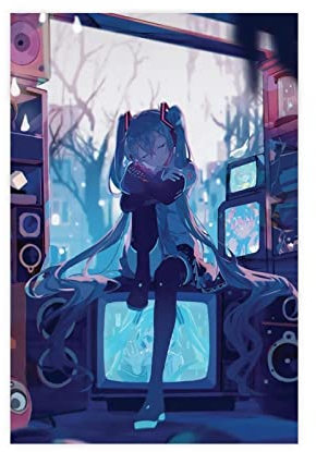 OWNPET Anime Girl Hatsune Miku 14 Leinwand-Poster, Wandkunst, Dekor, Bild, Gemälde für Wohnzimmer, Schlafzimmer, Dekoration, ungerahmt, 50 x 75 cm