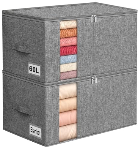 Bolsas grandes de almacenamiento de ropa, paquete de 2 organizadores de armario y contenedor de almacenamiento plegable con asas de doble cremallera, contenedor de almacenamiento resistente para ropa,