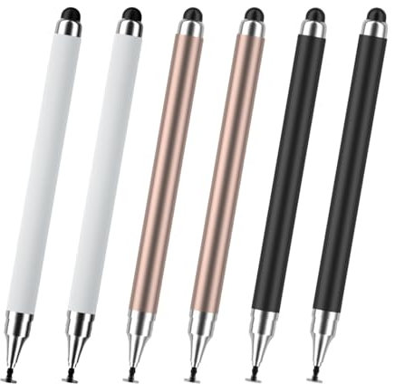 AmberVec 2-in-1 Stylist Pen for iPhone, iPad, Tablets, Android, Laptop, Computer [6 Pack] - Black, Rose Gold, White