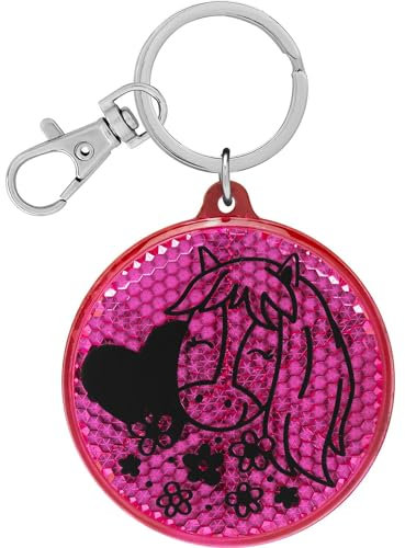 GRUSS & CO Reflektor Motiv Pferd | Runder Anhänger mit Schlüsselring und Karabinerverschluss, Schlüsselanhänger auf Headercard, Reflektoranhänger | Kindergeburtstag, Geschenk, Schulstart | 70148