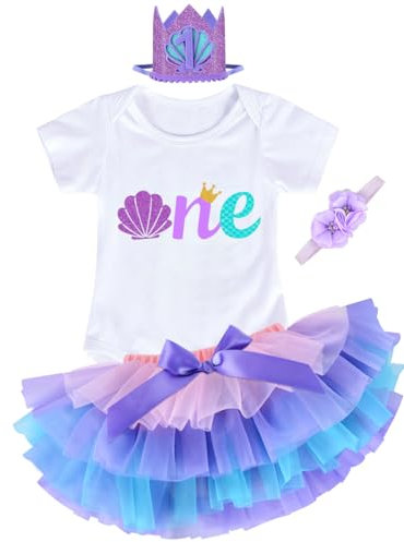 YYDSXK Vestito 1 Anno Bambina, Vestito per il Primo Compleanno per Baby Girl, Pagliaccetto, Tutu Gonna, Neonate Compleanno Outfit per Fotografico (Sirena Viola, 100)