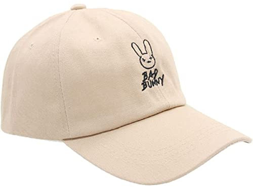 Baseball Cap Herren Bad Bun.ny mit Stickerei, Verstellbar Baumwolle Baseballcap Sonnenhut, Unisex Kappe Baseboard Baseballkappen Mütze-White||1 piece