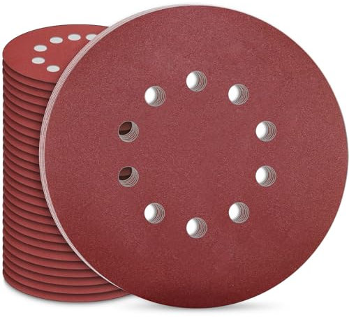 STEBRUAM 30 pièces de papier abrasif 225mm disques abrasifs grain P240 10 trous en rouge pour ponceuse à sec ponceuse orbitale ponceuse girafe