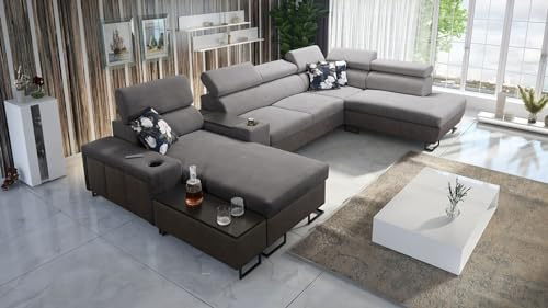 Ecksofa Melani V 375x220x170cm - Schlaffunktion - Bettkasten - U-Form - Couch - Eckcouch - Schlafsofa - Wohnlandschaft - Sofa - Polstersofa - Freya210.23+Kunstleder Tauro8207 - Links - 26 Links