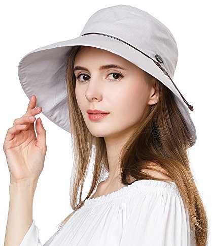Comhats Sonnenhut für Damen, Baumwolle UPF 50+ Sonnenschutz Sommerhut, Breite Krempe Outdoor-Gartenhut Faltbar Grau M