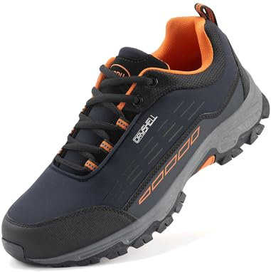 LANGDU Zapatillas de Senderismo Hombre Mujer Trekking Zapatos de Montaña Ligeras Transpirable Tamaño 37-46(42EU,Azul-Naranja 10)