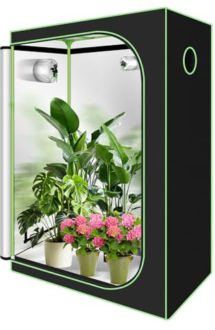 Fiqops Growzelt, 600D Oxford 120x60x180cm Grow Tent, Grow Box mit Beobachtungsfenster Lichtdicht und Wasserdicht Growschrank, Luftig Gewächshaus Growroom für Homegrowing, Indoor-Anbau