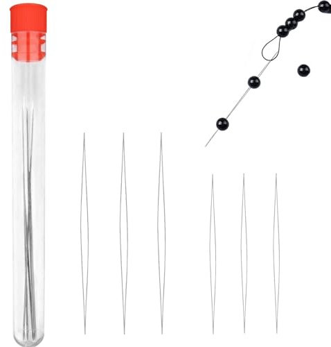 6 Stück Perlennadeln, Bead Nadeln, 2 Größen von Perlen Nadeln mit großem Öhr, Edelstahl-Nähnadeln mit Nadelflasche, Große Auge Perle Nadeln für Armband Schmuck Handwerk und Schmuckherstellung