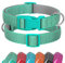 Didog Reflektierendes Hundehalsband mit Schnalle, verstellbar, weiches Neopren, gepolstert, Nylon, Haustierhalsbänder für kleine, mittelgroße und große Hunde, Grün, L