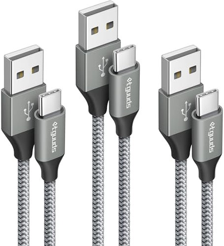 etguuds Cable USB C [3Pack 1/1/2M], iPhone 16 Cable USB Tipo C Carga Rápida 3A Nylon Trenzado Cable USB A a C Compatible con iPhone 15 Pro Galaxy S23 S21 S20 S10 Huawei P40 P30(Gris)