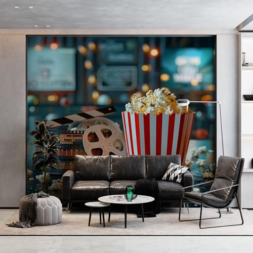 Fototapete Kino Film Popcorn Tapete 300 x 210 cm (B x H), Urban Tapeten Vliestapete, Modern Wandtapete Wohnzimmer Schlafzimmer Kinderzimmer Wanddeko Motivtapeten Fototapete