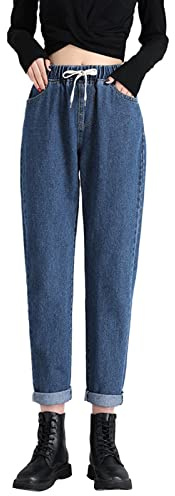 PODOLIXIA Jean 7/8 pour femme, carotte, capri, taille haute, denim, pantalon crayon, pantalon d'été, avec poches, élastique, coupe droite, délavé et délavé