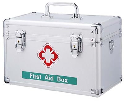 alouweekuky Medikamenten Abschließbar Aufbewahrung, 30 * 19 * 17cm Medizinbox Metall Medicine Organizer Box, Erste Hilfe koffer mit Tragegurt, Groß Medikamentenbox Aufbewahrungsbox