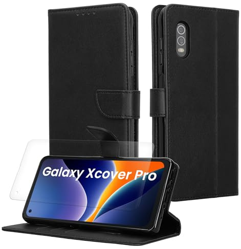 kwmobile Kunstleder Handyhülle kompatibel mit Samsung Galaxy Xcover Pro Hülle - Brieftaschen Schutzhülle aus PU-Leder mit Displayschutz und RFID-Schutz - Schwarz