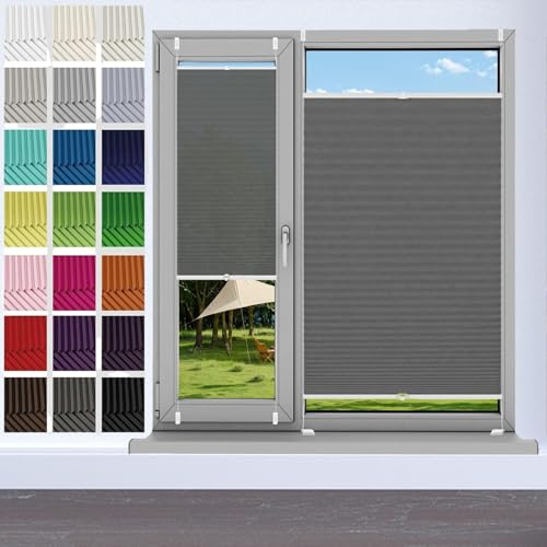 Jalousien Fenster Raffrollo, Fenster Plissee 82 x 85 cm, Nach Maß Qualität Ohne Bohren, Plissee Ohne Bohren Plissees Klemmfix, Plisseerollo Rollo Jalousie, für Fenster & Tür, Grau